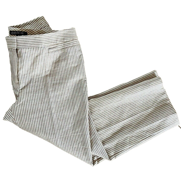 New Lafayette 148 Cotton Linen Textured Neutral Stripe Cropped Dress Pants 10 - Picture 2 of 10